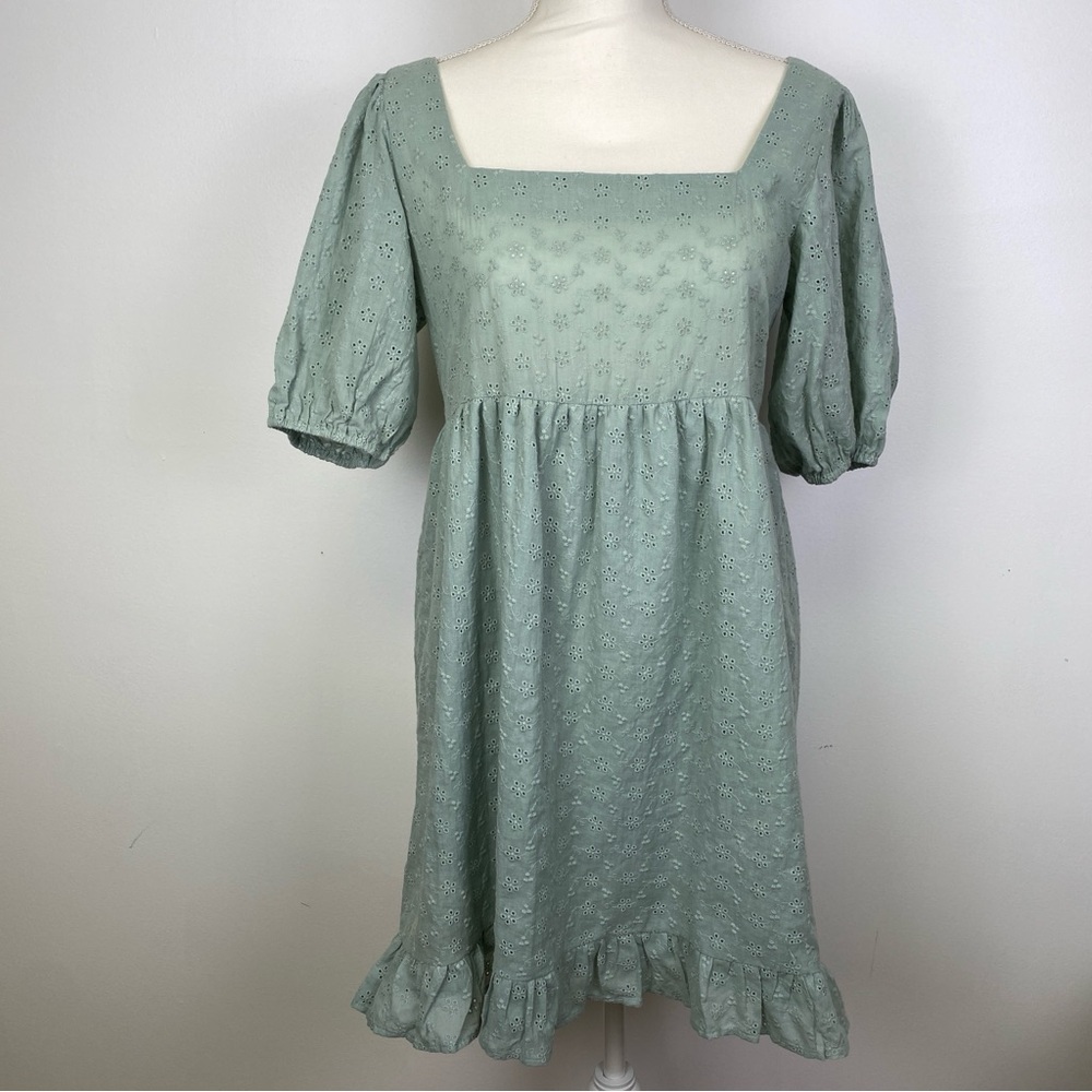 Lola May Green Sage Puff Sleeves Square Neck Dress NWT Size 10
